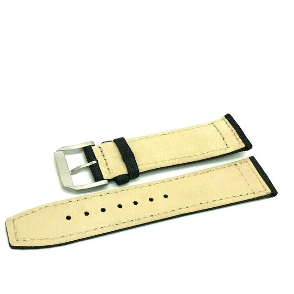 Men's Watch Band Replacement Black Leather Canvas Strap 22mm Lug 7.5'' - Picture 5 of 7